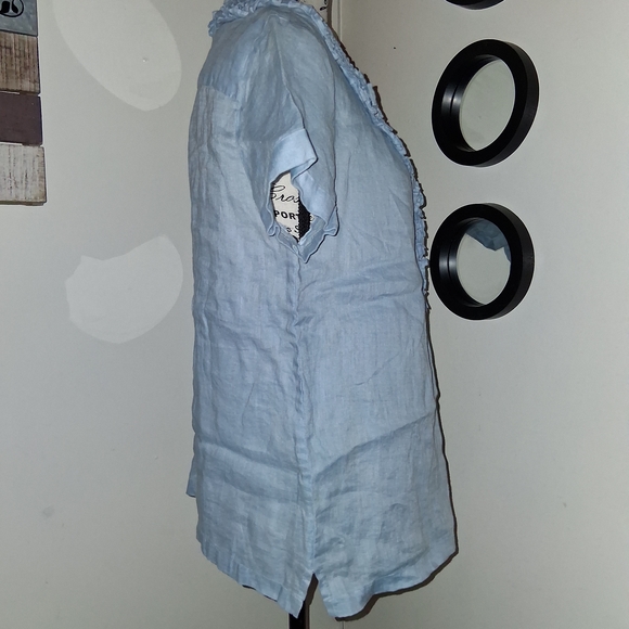 Talbots Linen Ruffle V-Neck Top - Picture 4 of 8